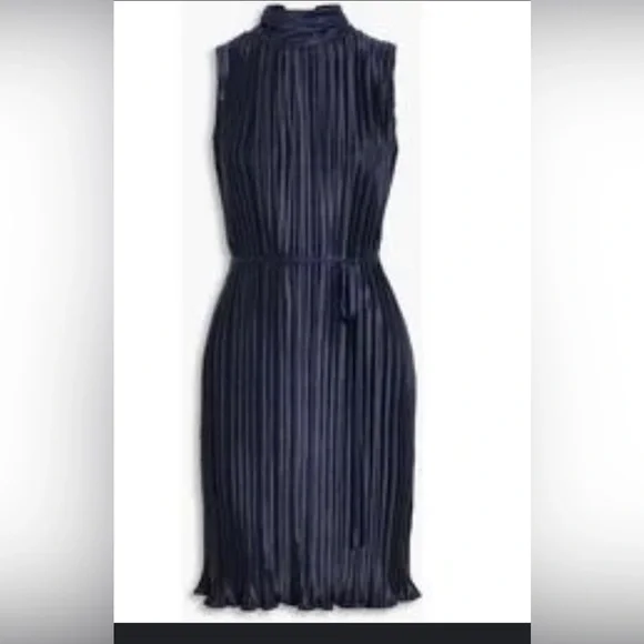 dkny navy pleated dress Dkny mock neck micro pleated dress